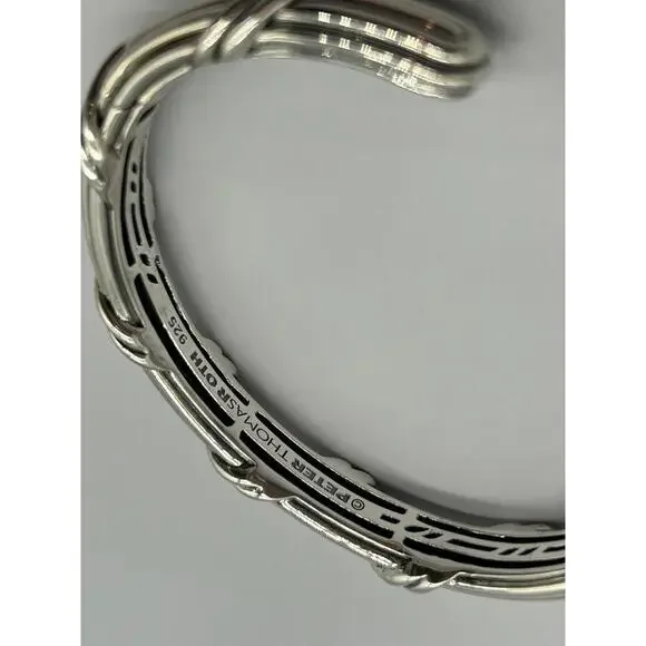 Peter Thomas Roth Sterling Silver Ribbon & Reed Hinged Cuff 11mm Bracelet 6.3/4